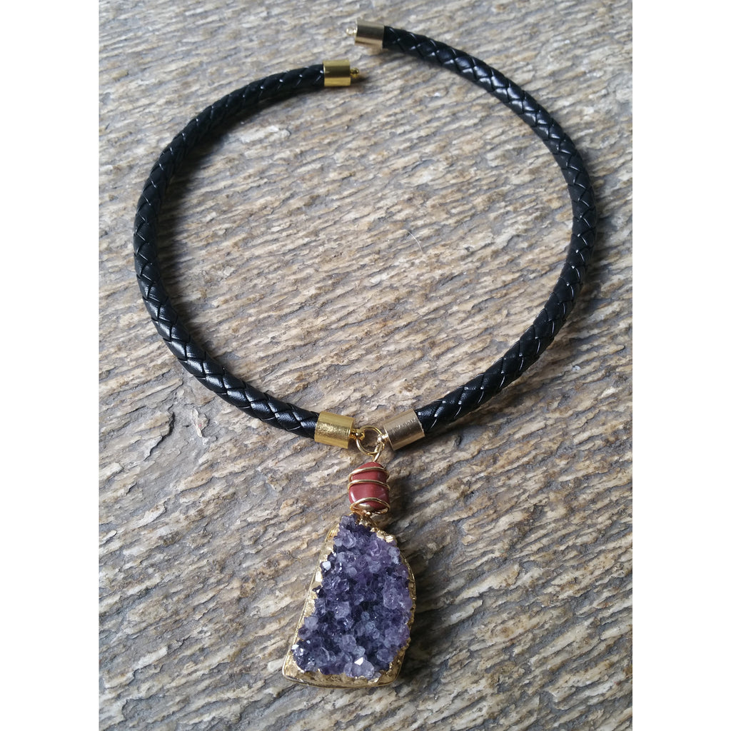 Purple Amethyst Druzy Bolo Choker Necklace - Pretty Princess Style