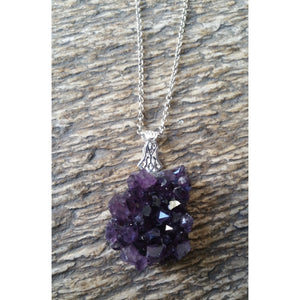 Amethyst Cluster Pendant W/ Sterling Silver Chain - Pretty Princess Style

