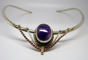 Allura Power Gems- Brass & Copper Amethyst Collar Necklace - Pretty Princess Style
 - 1