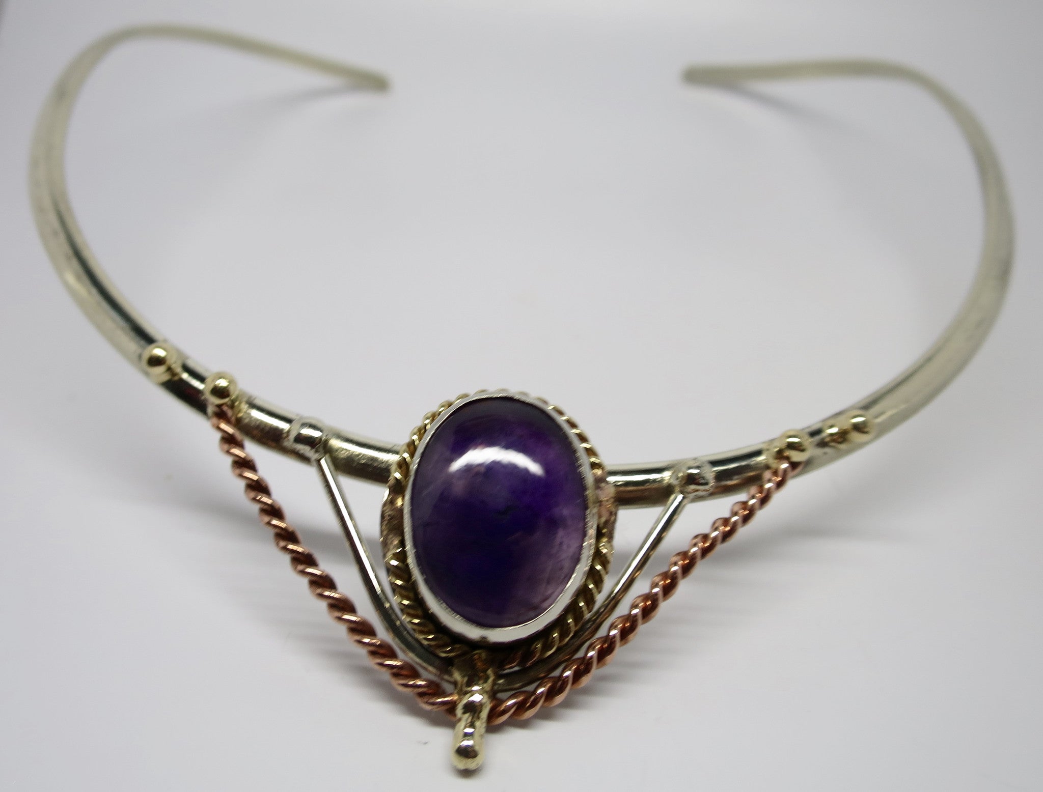 Allura Power Gems- Brass & Copper Amethyst Collar Necklace - Pretty Princess Style
 - 2