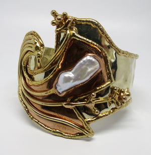 Allura Power Gems-Pearl Splendor Brass & Copper Bracelet Cuff - Pretty Princess Style
 - 1