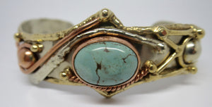 Allura Power Gems-Genuine Turquoise Brass & Copper Cuff Bracelet - Pretty Princess Style
 - 1