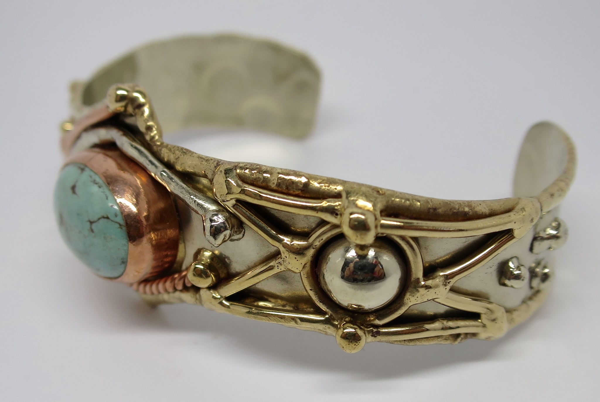 Allura Power Gems-Genuine Turquoise Brass & Copper Cuff Bracelet - Pretty Princess Style
 - 2