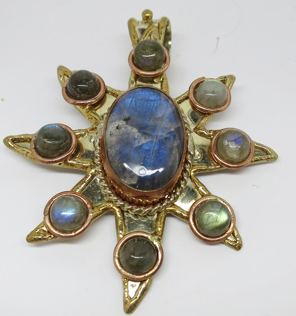 Allura Power Gems- Labradorite Brass & Copper Sun Pendant - Pretty Princess Style
 - 1