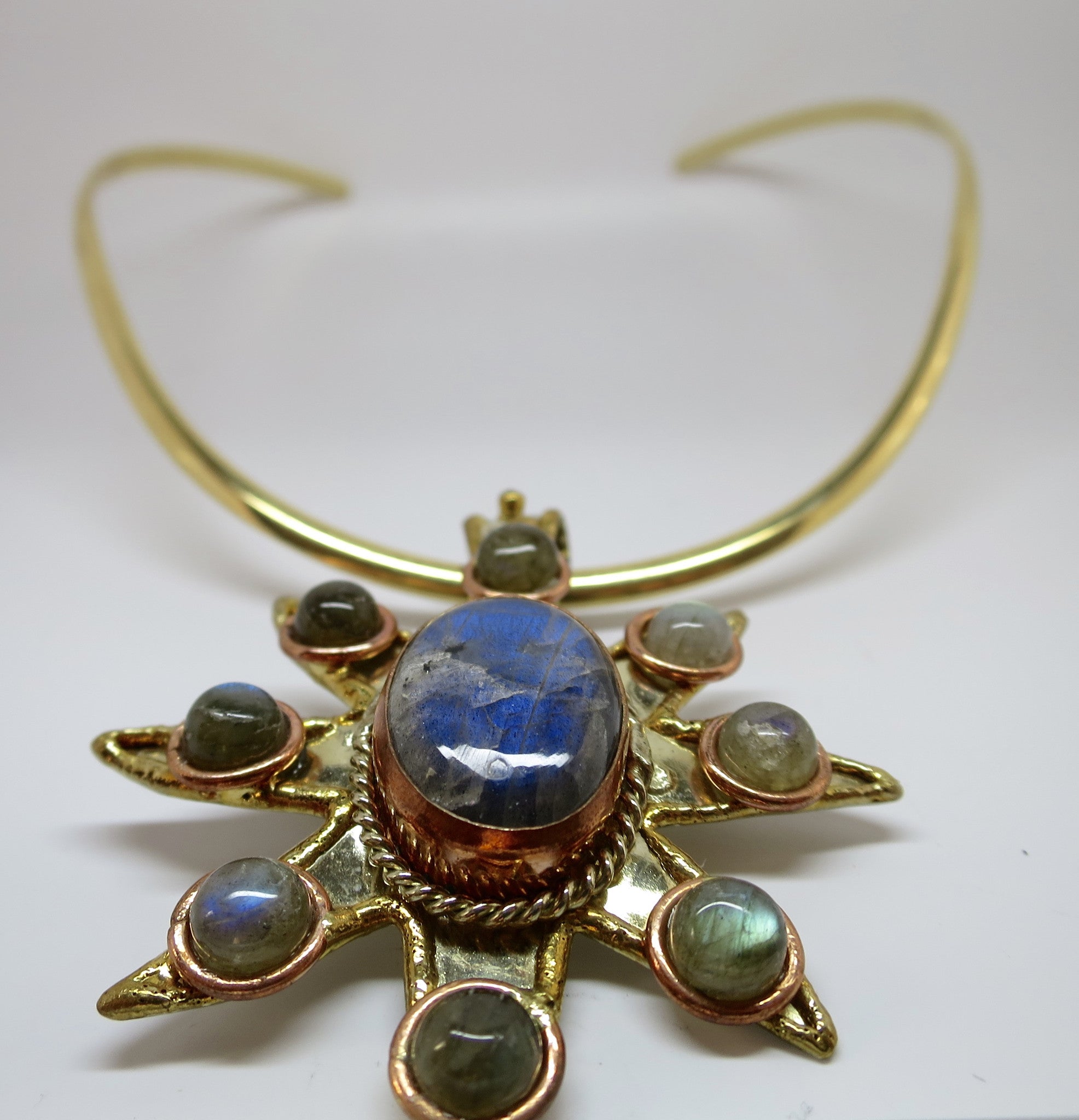 Allura Power Gems- Labradorite Brass & Copper Sun Pendant - Pretty Princess Style
 - 2