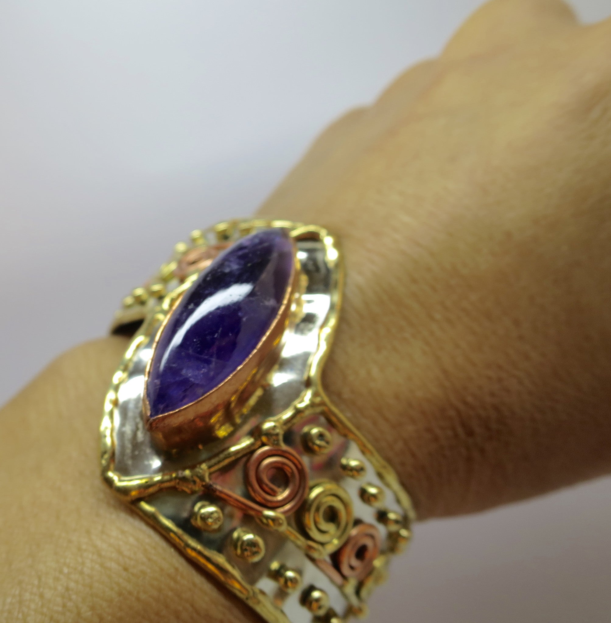 Allura Power Gems- Amethyst Brass & Copper Style Cuff - Pretty Princess Style
 - 4
