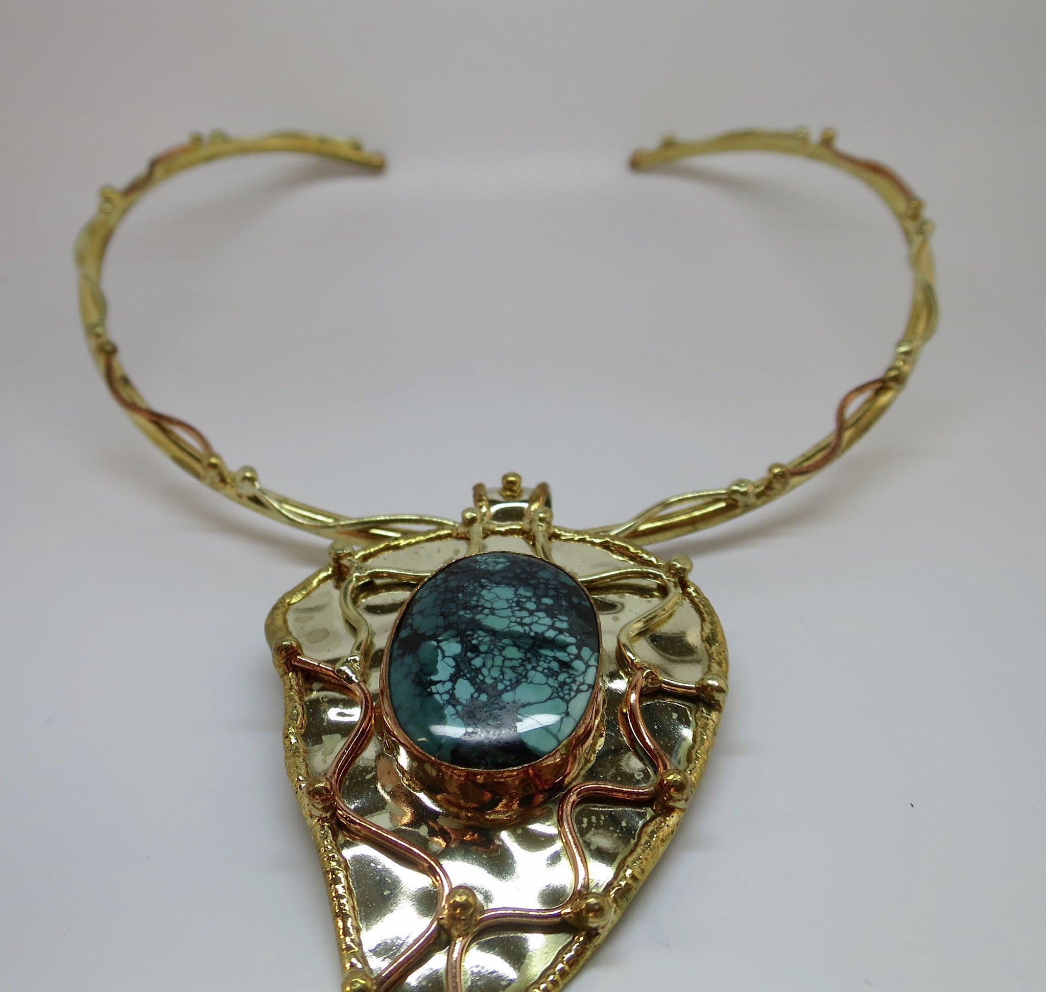 Allura Power Gems-Genuine Turquoise Brass & Copper Leaf Pendant - Pretty Princess Style
 - 2