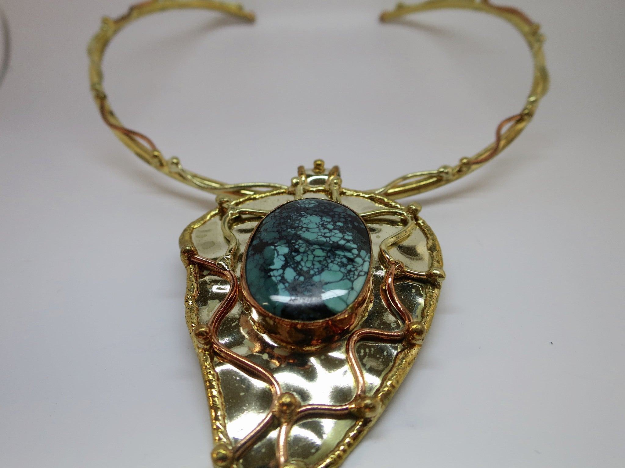 Allura Power Gems-Genuine Turquoise Brass & Copper Leaf Pendant - Pretty Princess Style
 - 3