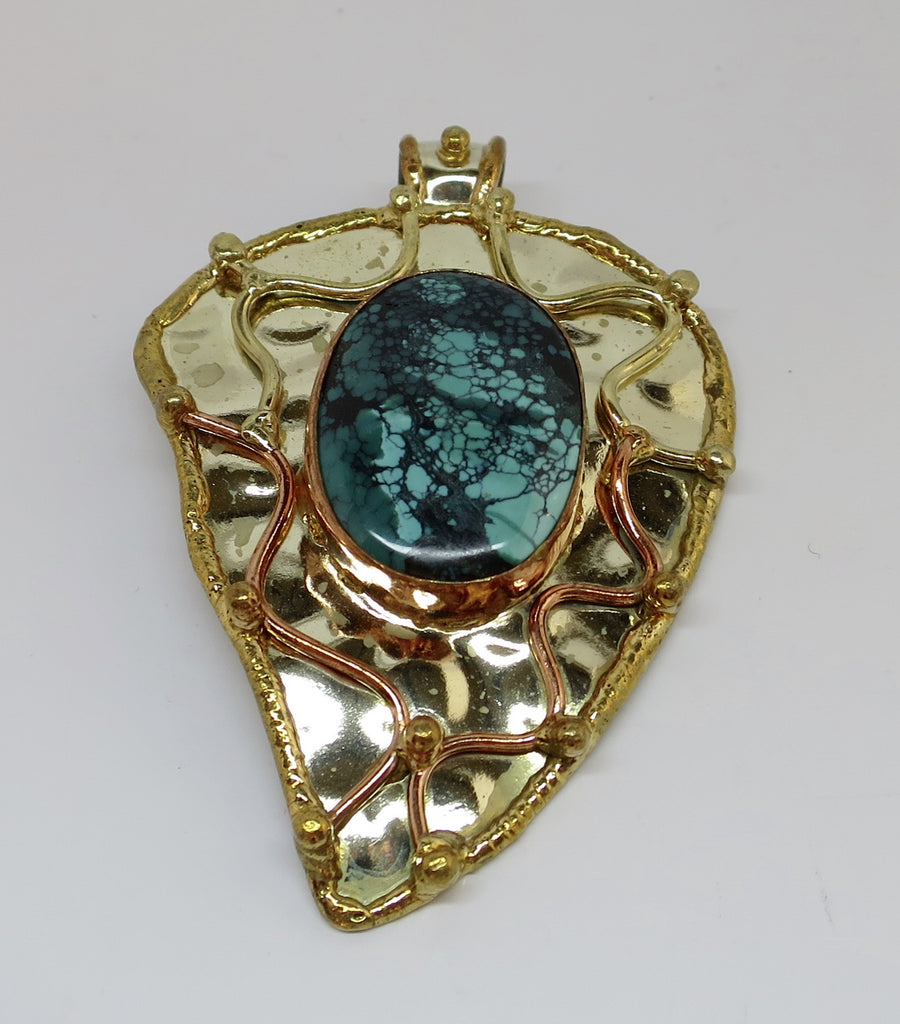 Allura Power Gems-Genuine Turquoise Brass & Copper Leaf Pendant - Pretty Princess Style
 - 1
