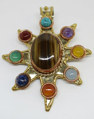 Allura Power Gems- Chakra Stone Brass & Copper Multi Stone Sun Pendant - Pretty Princess Style
 - 1