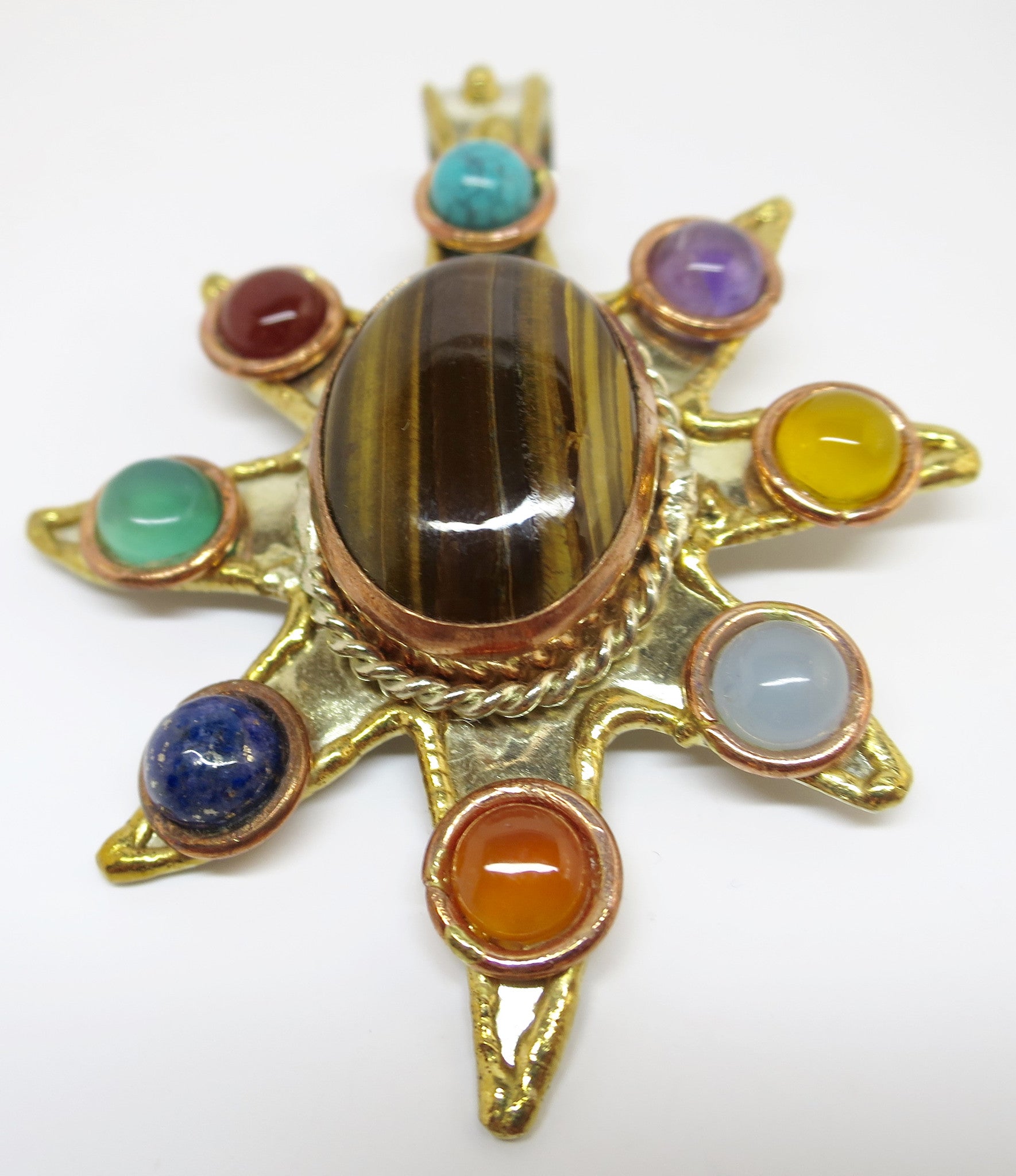 Allura Power Gems- Chakra Stone Brass & Copper Multi Stone Sun Pendant - Pretty Princess Style
 - 2