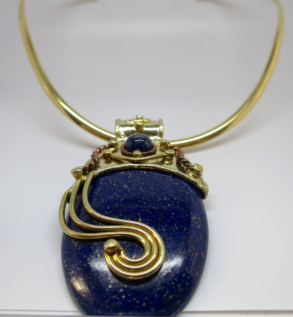 Allura Power Gems- Golden Brass  & Copper Lapis Lazuli Power Pendant - Pretty Princess Style
