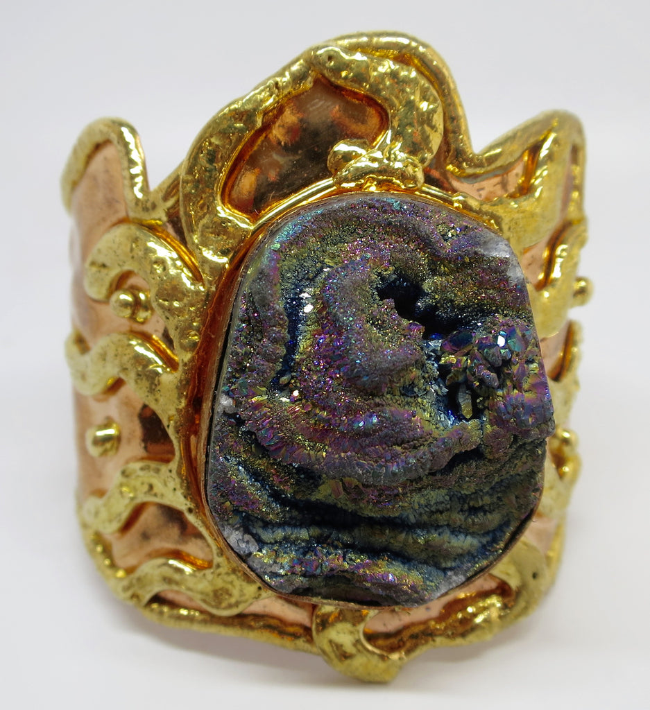 Allura Power Gems- Giant Druzy Brass & Copper Bracelet Cuff - Pretty Princess Style
 - 1