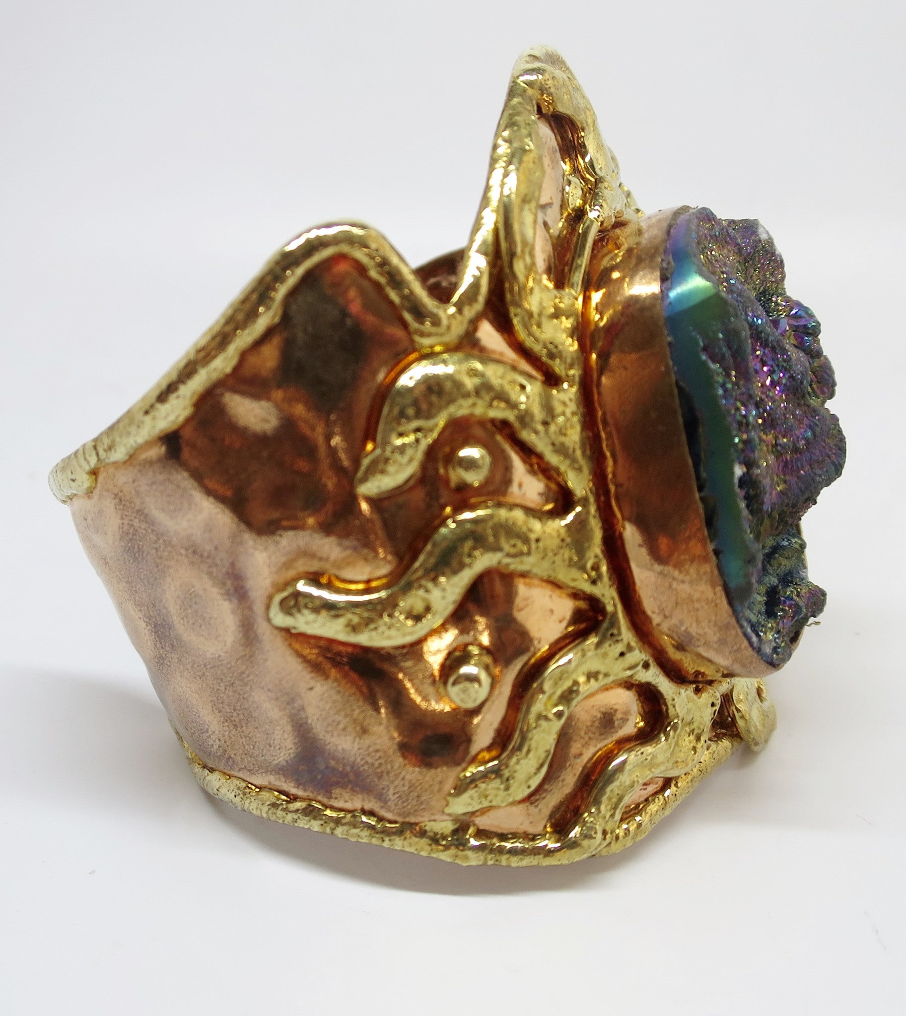 Allura Power Gems- Giant Druzy Brass & Copper Bracelet Cuff - Pretty Princess Style
 - 3