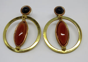 Allura Power Gems Carnelian & Onyx Brass & Copper Hoop Earrings - Pretty Princess Style
