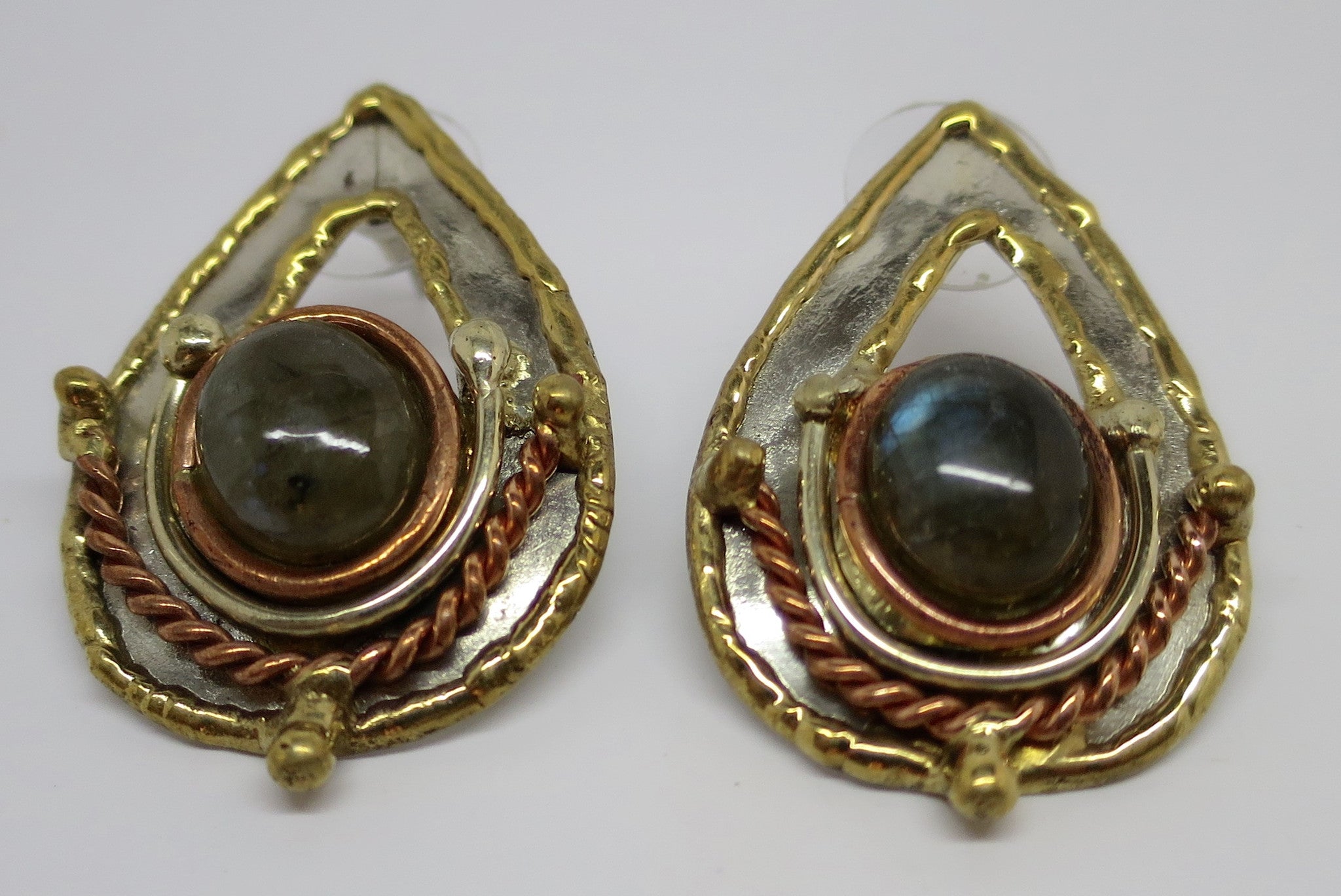 Allura Power Gems- Labradorite Teardrop Brass & Copper Earrings - Pretty Princess Style
 - 2