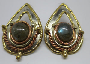 Allura Power Gems- Labradorite Teardrop Brass & Copper Earrings - Pretty Princess Style
 - 1