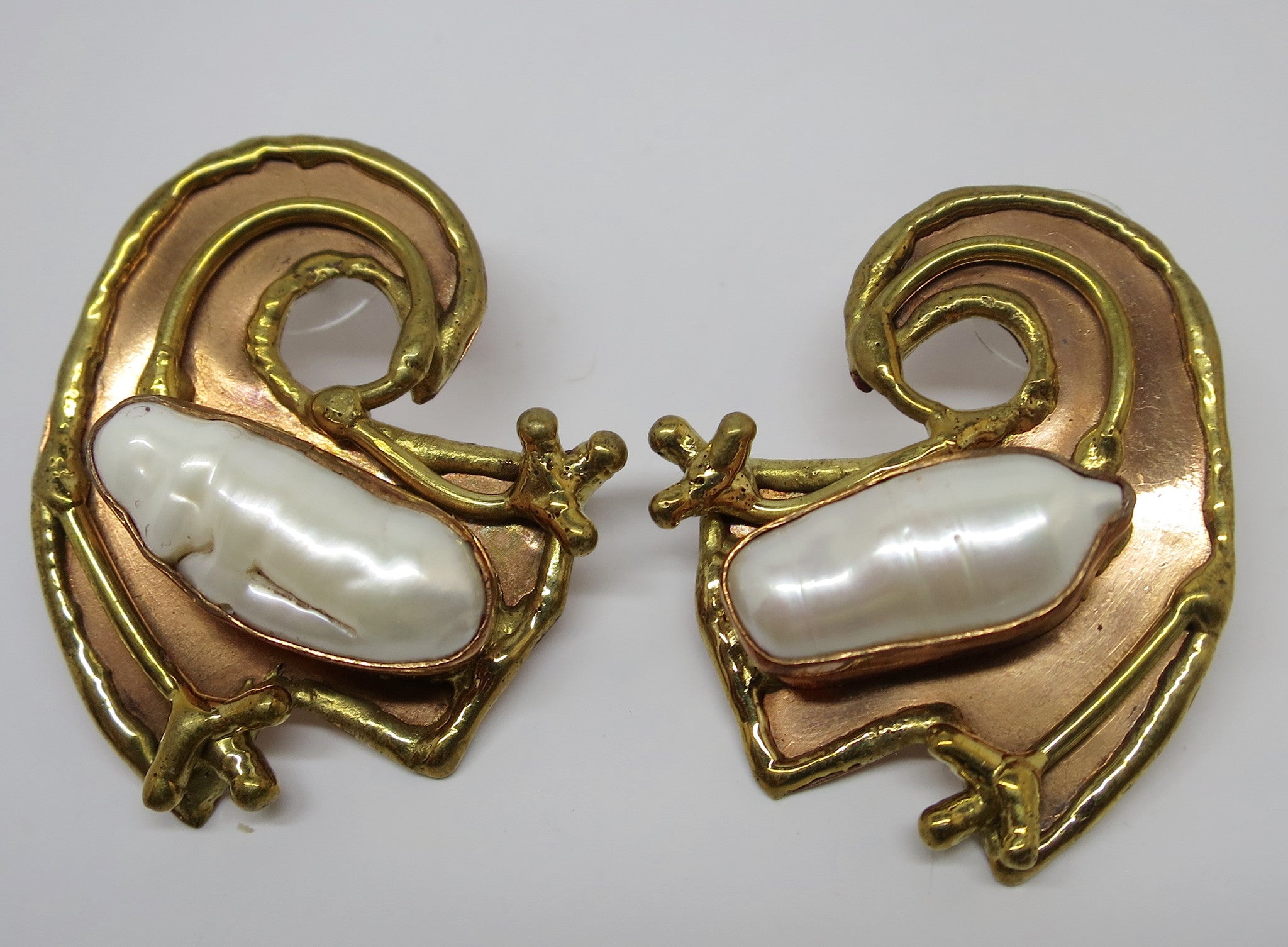 Allura Power Gems- Pearl Splendor Brass & Copper Earrings - Pretty Princess Style
 - 1