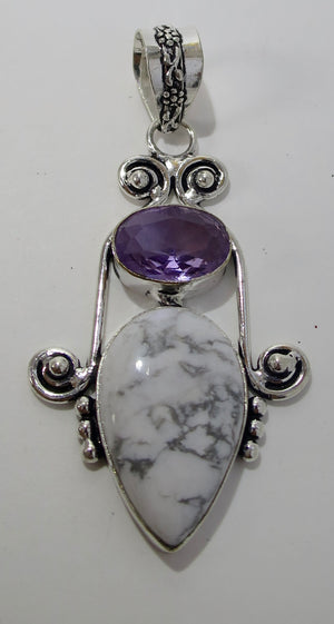 Dendritic Agate  Amethyst Sterling Silver Pendant - Pretty Princess Style