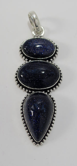 Blue Goldstone Sterling Silver Pendant - Pretty Princess Style