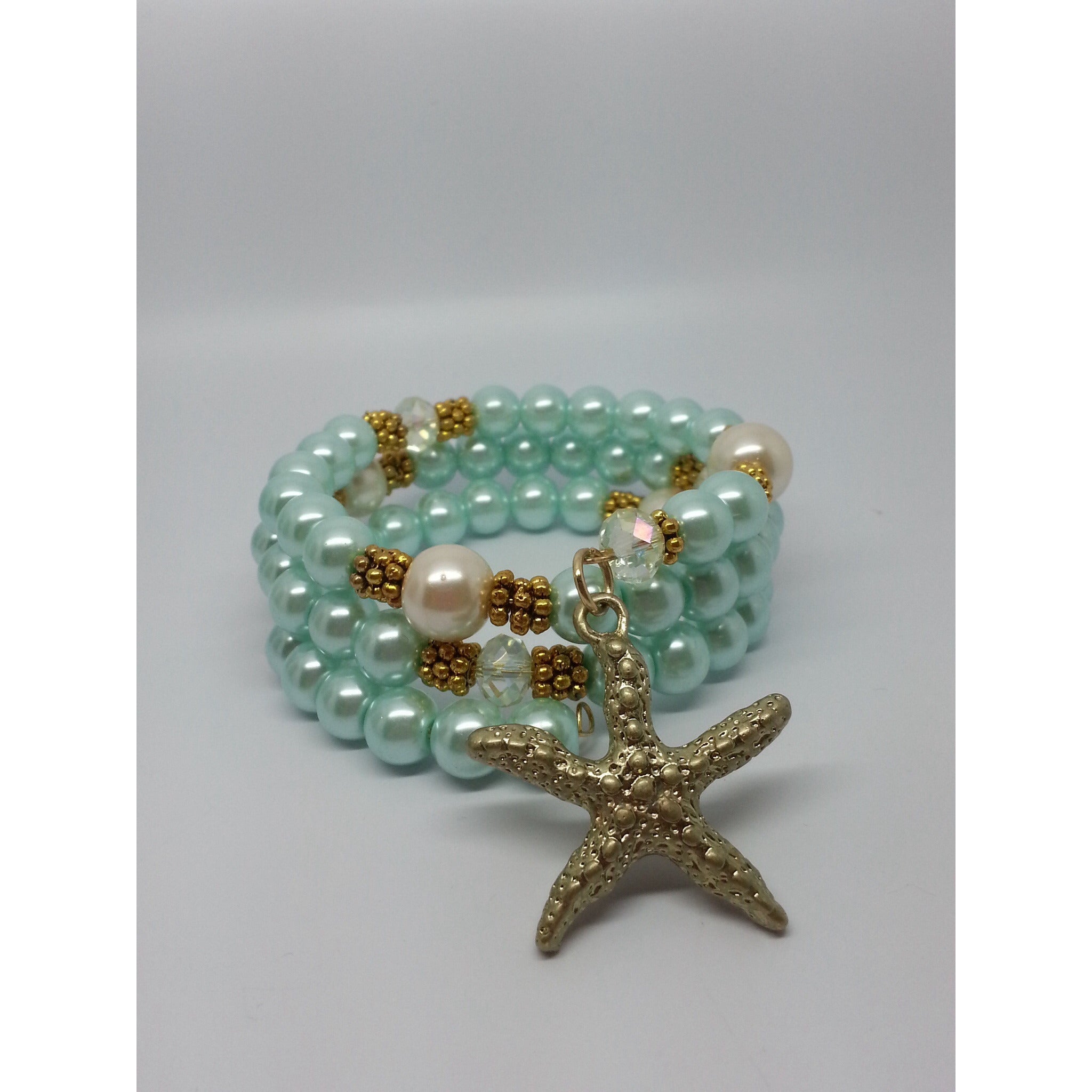 Seafoam Pearl Memory Wire Bracelet - Pretty Princess Style