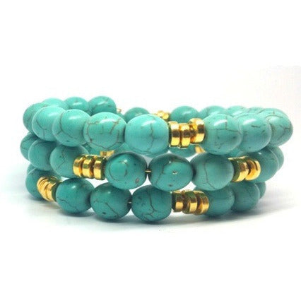 Native Turquoise Memory Wire Bracelet -Golden - Pretty Princess Style