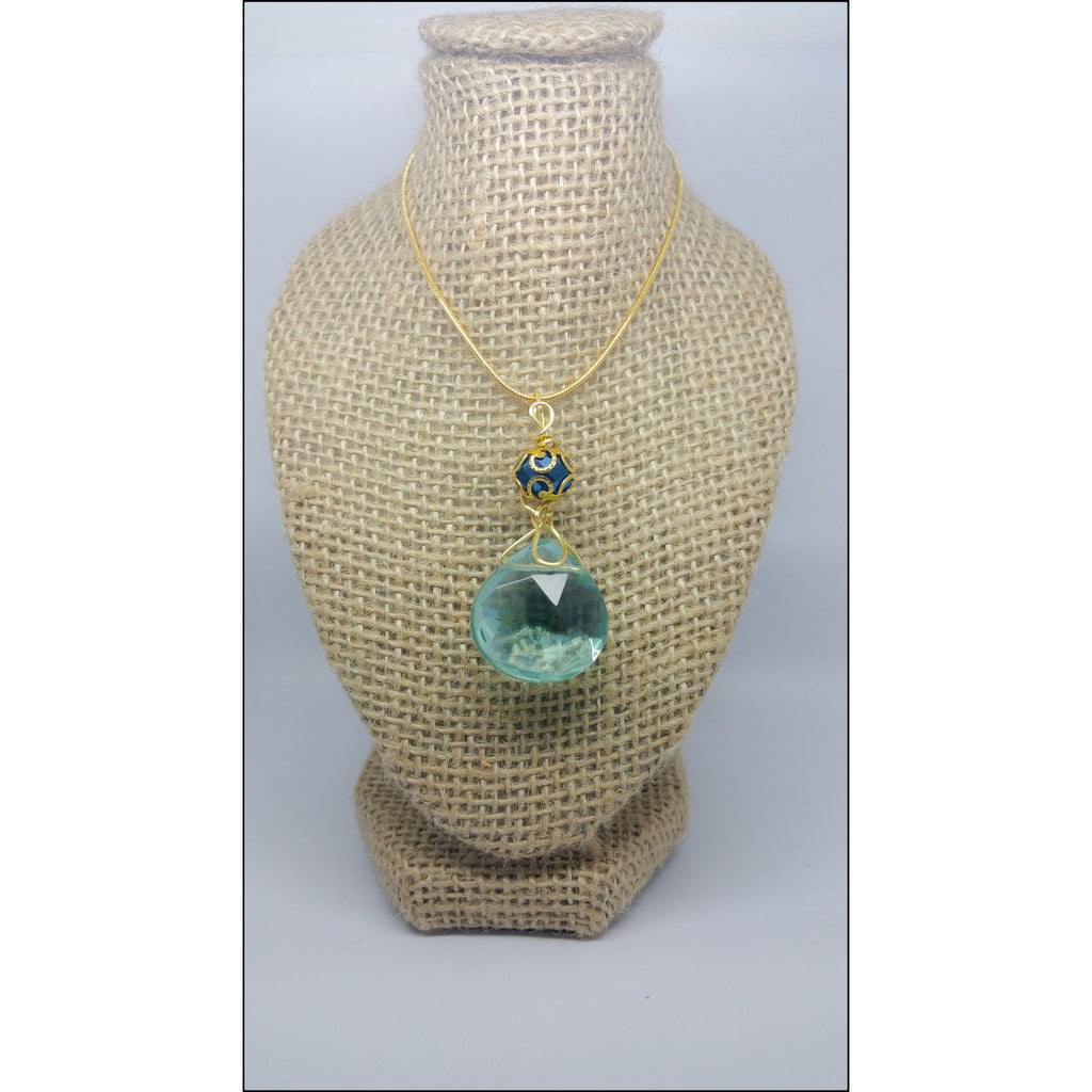 Aqua Aura Faceted Wire Wrapped Gemstone Pendant - Pretty Princess Style