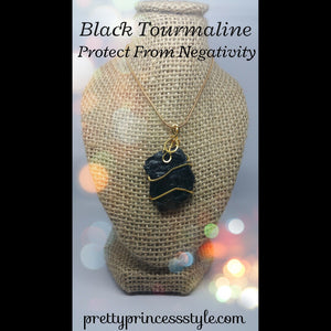 Black Tourmaline Wirewrapped Pendant - Pretty Princess Style