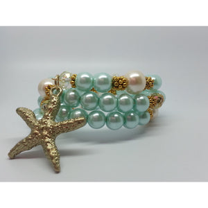 Seafoam Pearl Memory Wire Bracelet - Pretty Princess Style