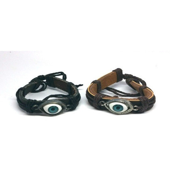 Evil Eye Protection Leather Cuff Bracelet - Pretty Princess Style