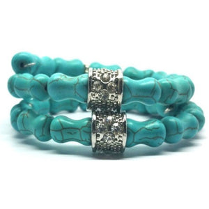 Turquoise Memory Wire Bracelet  -Double Wrap - Pretty Princess Style
