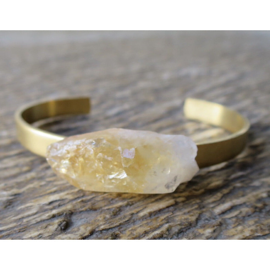 Raw Citrine Brass Cuff- Small Width - Pretty Princess Style