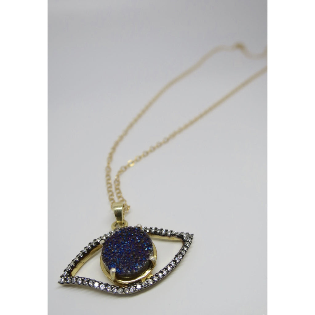 Gold Filled Evil Eye Genuine Druzy and Topaz Pendant Necklace - Pretty Princess Style
 - 1