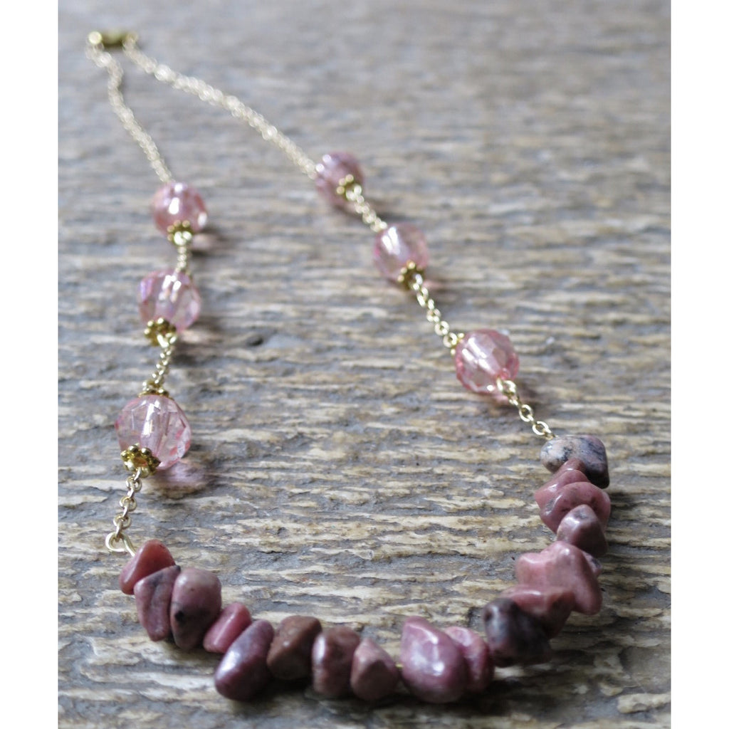 Moda Elektra Rhodonite Chip Necklace - Pretty Princess Style
