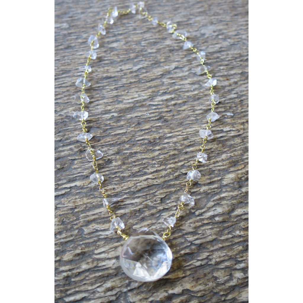 Quartz Briolette Pendant  W/ Quartz Gemstone Chip Neckchain - Pretty Princess Style