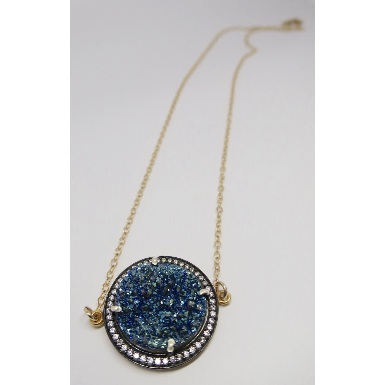 Gold Filled Round Blue Sparkle Druzy with Genuine Topaz - Pretty Princess Style