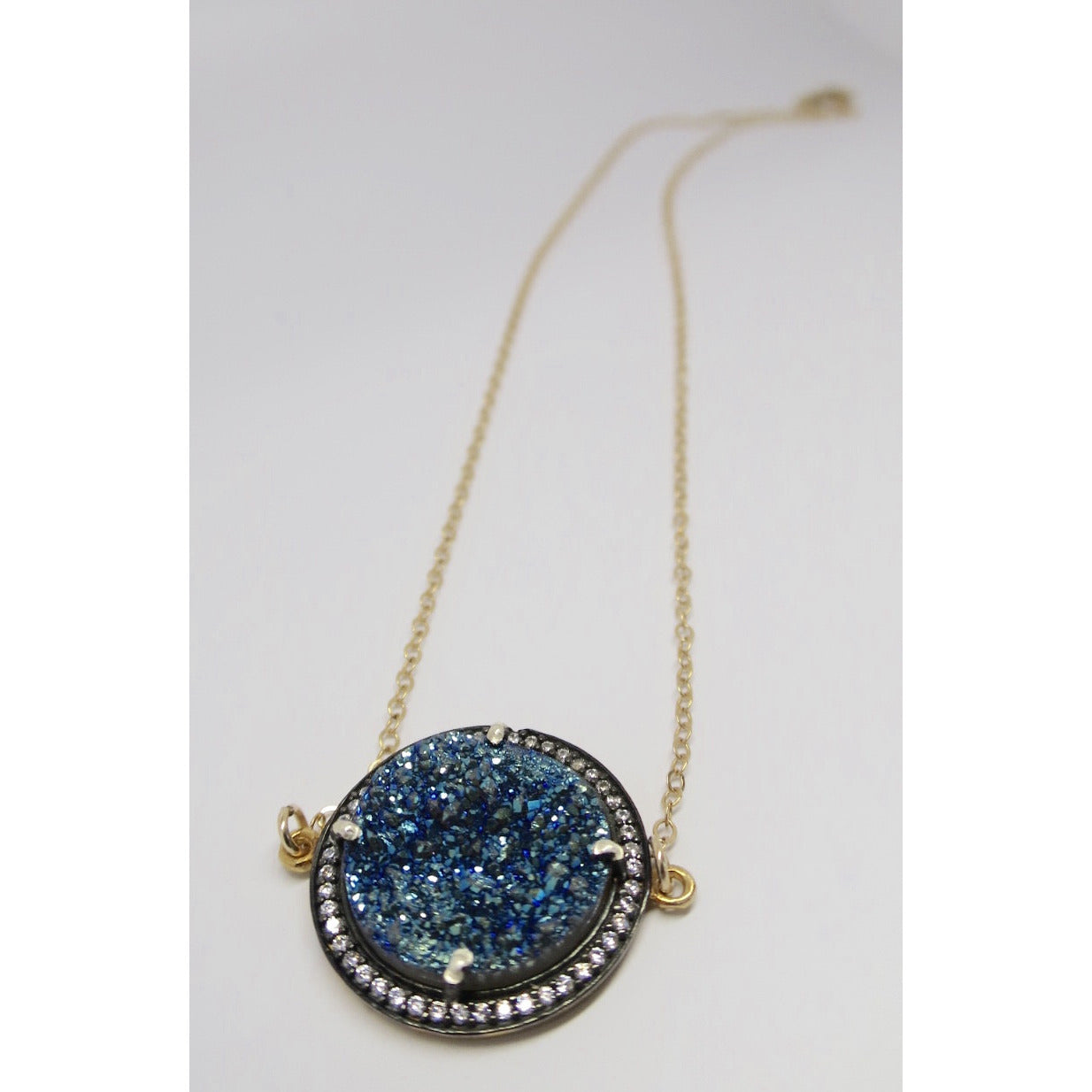 Gold Filled Round Blue Sparkle Druzy with Genuine Topaz - Pretty Princess Style
 - 1
